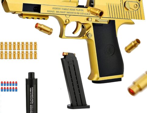 Toy Gun for Boys with Soft Bullets, Toy Pistol with Jump Ejecting Mag, Toys Foam Blaster with 30 Pcs EVA Darts, Gifts for Boys Kids and Girls Ages 7,8,9,14+, (Golden)