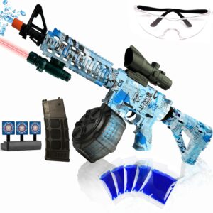 Large M416 Gel Ball Blaster,Orby,with Goggles, with Drum, Manual & Electric Dual Mode Gel Ball Blaster, for Team Game - Ages 14 +(Blue)