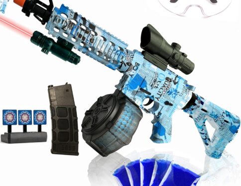 Large M416 Gel Ball Blaster,Orby,with Goggles, with Drum, Manual & Electric Dual Mode Gel Ball Blaster, for Team Game – Ages 14 +(Blue)