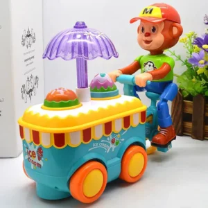 Monkey Ice Cream Cart Toy Bump and Go with Music and Lights
